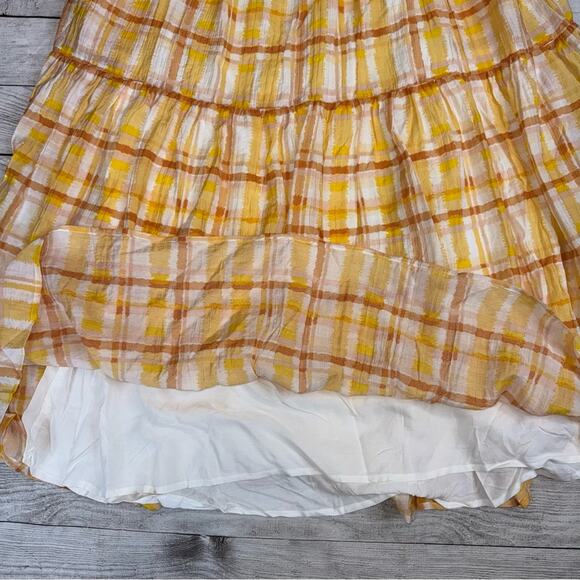 ASTR The Label Women's Ilana Yellow Plaid Midi Dress Puff Sleeve Open Back Large - Picture 6 of 9